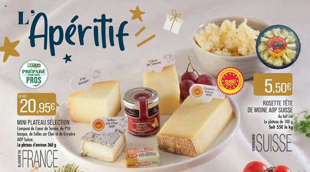 mini plateau sélection, rosette tête de moine aop suisse