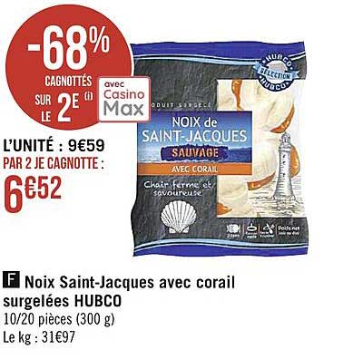 noix saint-jacques avec corail surgelées hubco