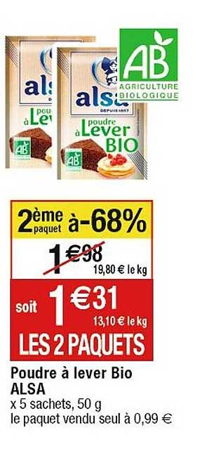 poudre à lever bio alsa 2ème paquet à -68%