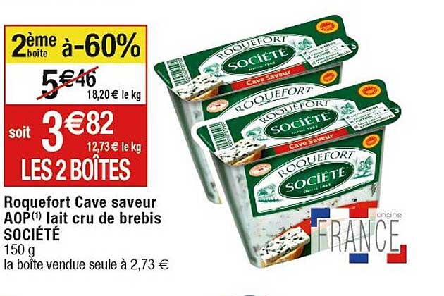 Roquefort Cave Saveur Aop Lait Cru De Brebis Société 2ème Boite à -60%