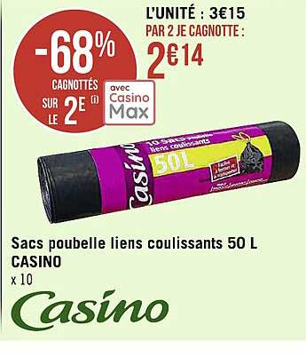 Sacs Poubelle Liens Coulissants 50l Casino