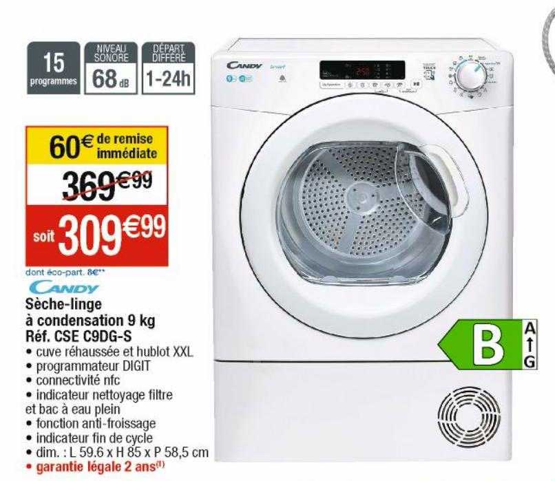 sèche-linge à condensation 9 kg candy