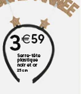 serre-tête plastique noir et or 25cm