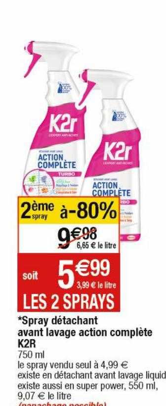 spray détachant avant lavage action complète k2r