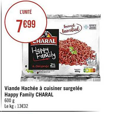 viande hachée à cuisiner surgelée happy family charal