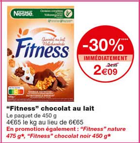 "fitness" chocolat au lait -30% immédiatement