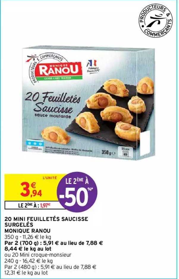 20 mini feuilletés saucisse surgelés monique ranou