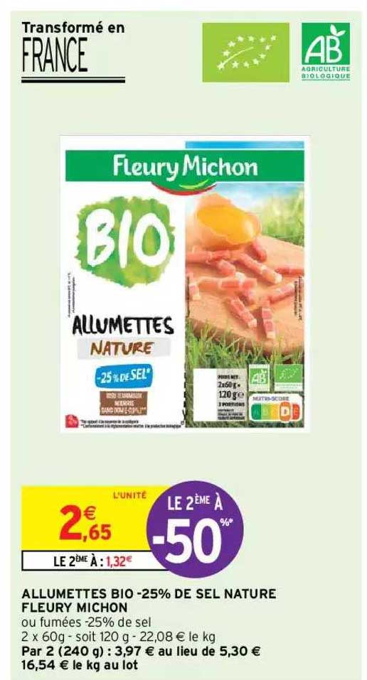 allumettes bio -25% de sel nature fleury michon