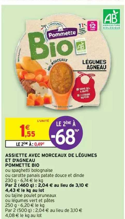 assiette avec morceaux de légumes et d'agneau pommette bio