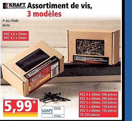 assortiment de vis, 3 modèles kraft werkzeuge
