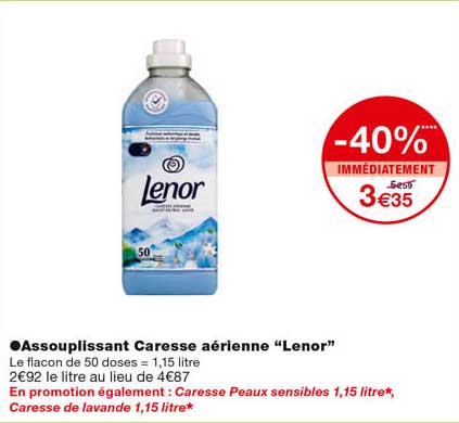 assouplissant caresse aérienne "lenor" -40% immédiatement