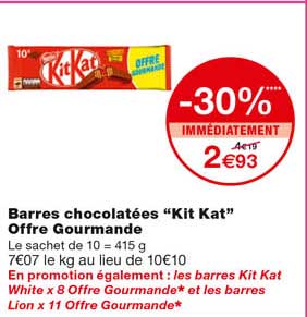 barres chocolatées "kit kat" offre gourmande -30% immédiatement