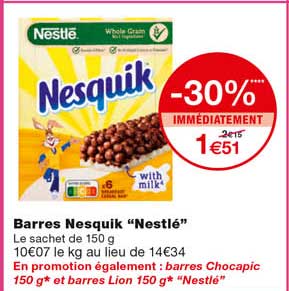 barres nesquik "nestlé" -30% immédiatement