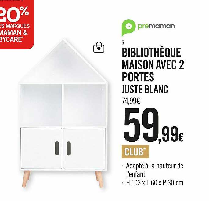 bibliothèque maison avec 2 portes juste blanc premaman