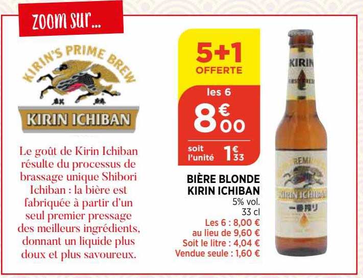 bière blonde kirin ichiban 2+1 offerte