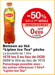 boisson au thé "lipton ice tea" pêche -50% immédiatement