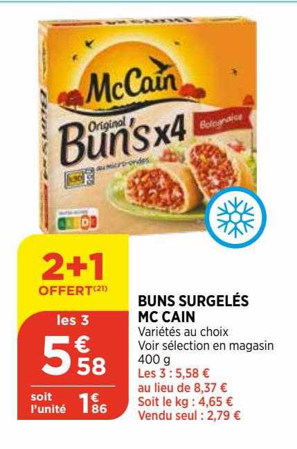 Buns Surgelés Mc Cain 2+1 Offert
