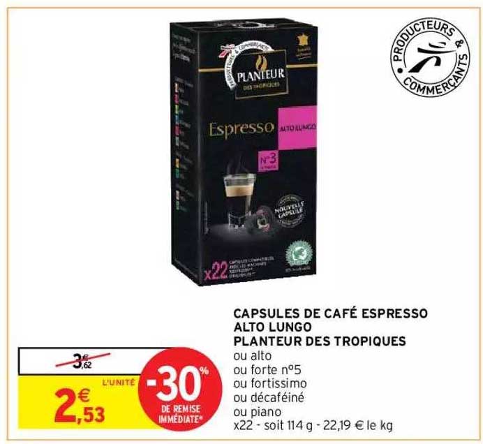 capsules de café espresso alto lungo planteur des tropiques