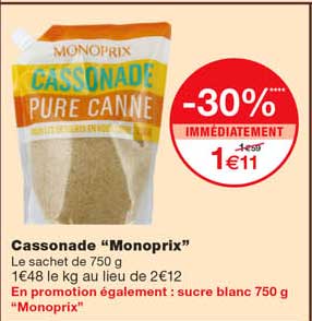 cassonade "monoprix" -30% immédiatement