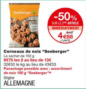 cerneaux de noix "seeberger" -50% immédiatement