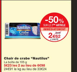 chair de crabe "nautilus" -50% sur le 2eme article immédiatement
