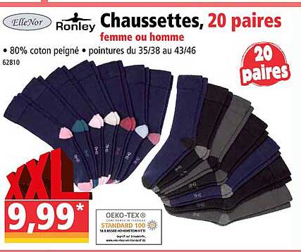 Chaussettes, 20 Paires Femme Ou Homme ElleNor, Ronley