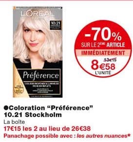 coloration "préférence" 10.21 stockholm -70% sur le 2eme article immédiatement