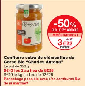 confiture extra de clémentine de corse bio "charles antona" -50% sur le 2eme article immédiatement