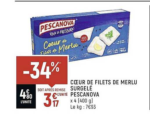 Cœur De Filet De Merlu Surgelé Pescanova