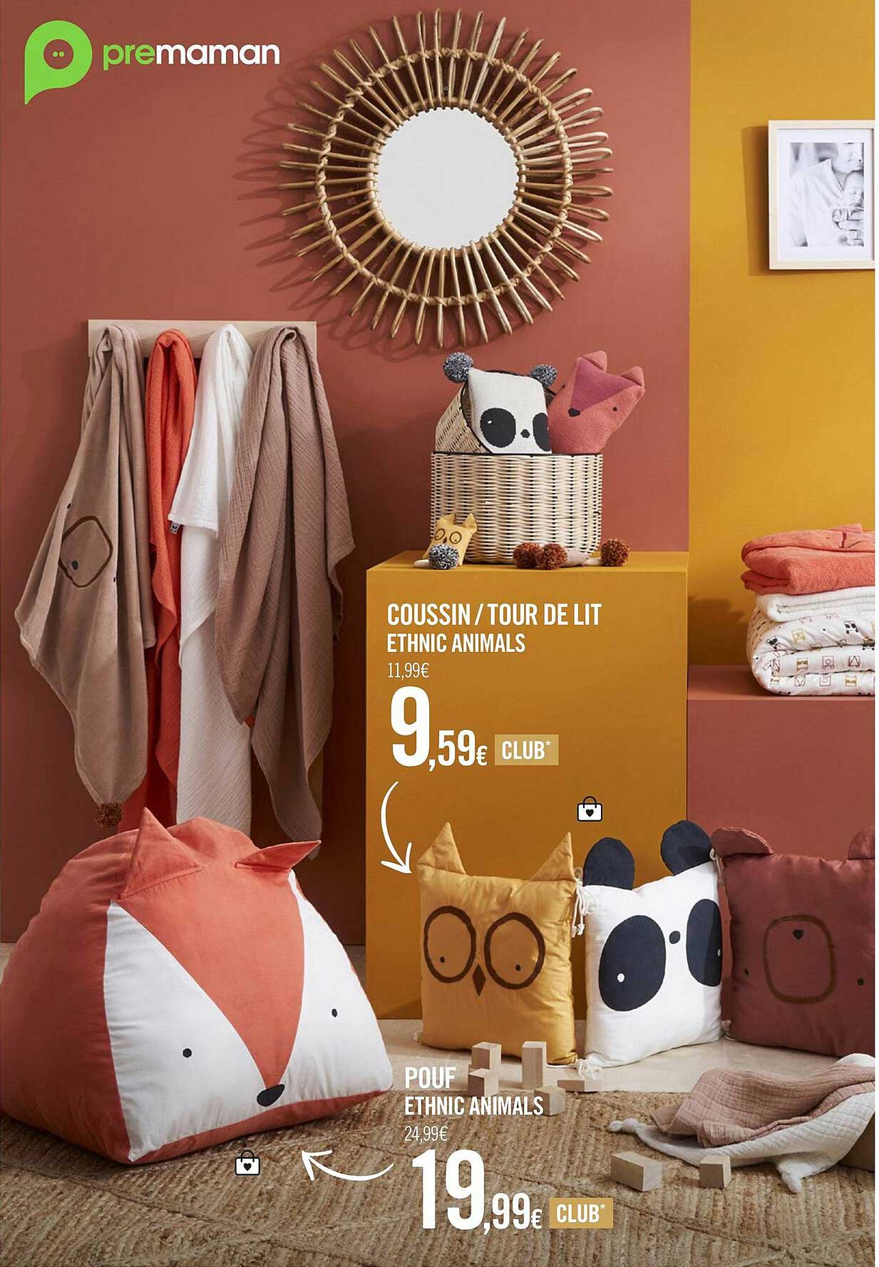 coussin - tour de lit ethnic animals, pouf ethnic animals