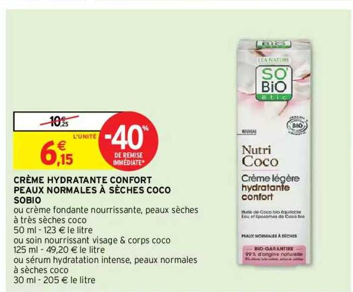 crème hydratante confort peaux normales à sèches coco sobio