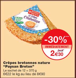 crêpes bretonnes nature "paysan breton" -30% immédiatement