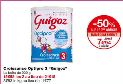 croissance optipro 3 "guigoz" -50% sur le 2eme article immédiatement