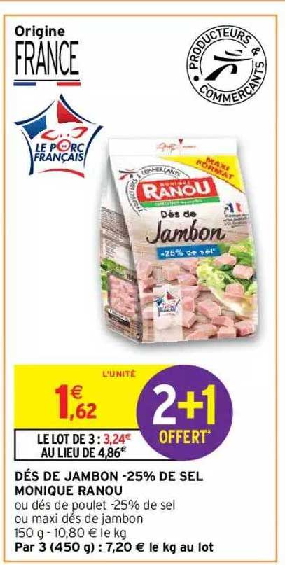dés de jambon -25% de sel monique ranou