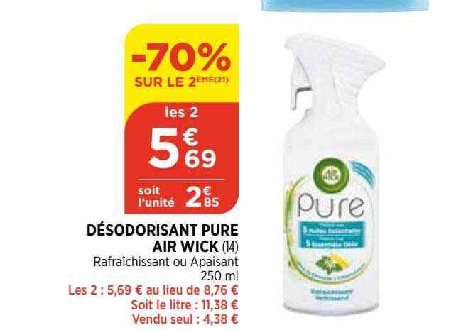 désodorisant pure air wick -70% sur le 2eme