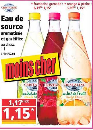 eau de source aromatisée et gazéifiée cristaline