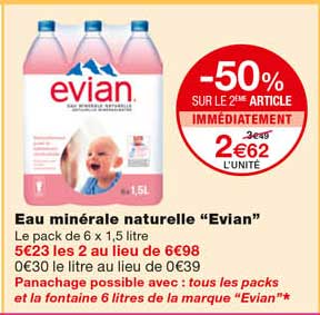 eau minérale naturelle "evian" -50% sur le 2eme article immédiatement