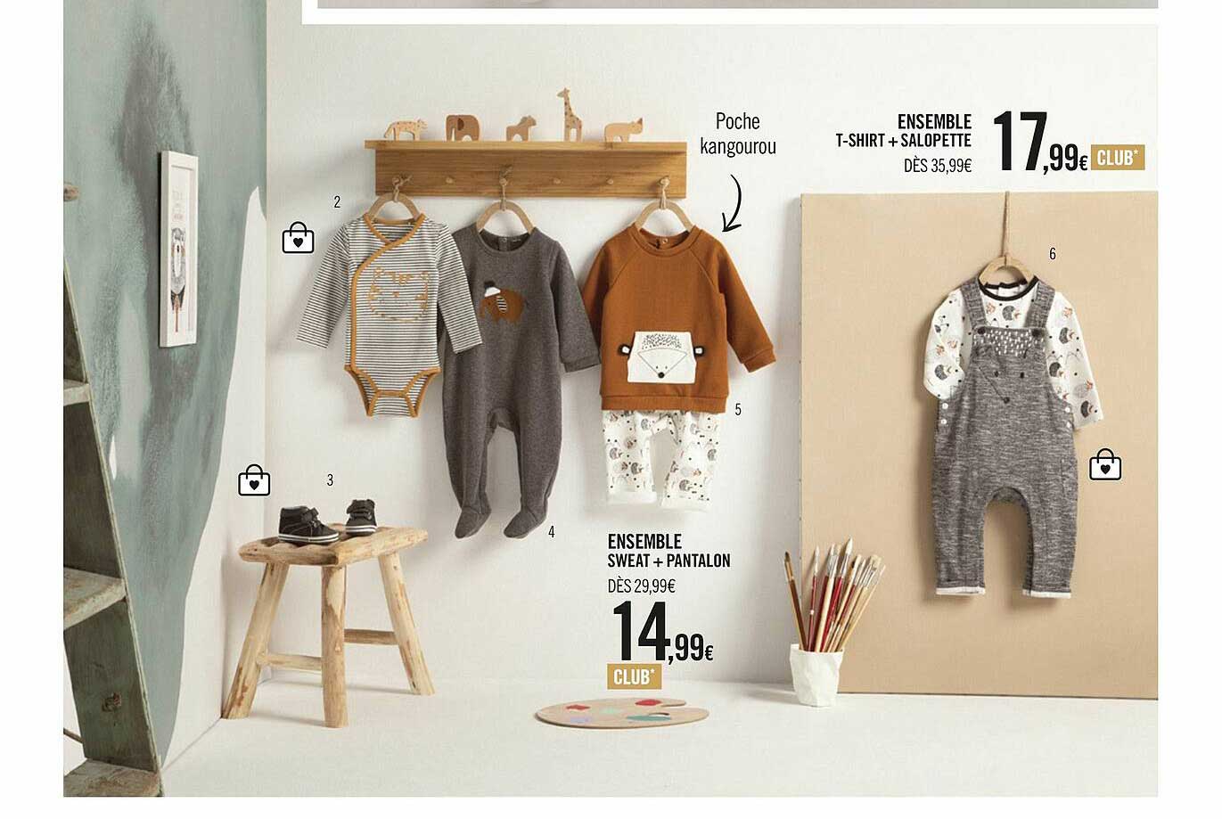 ensemble t-shirt + salopette, ensemble sweat + pantalon