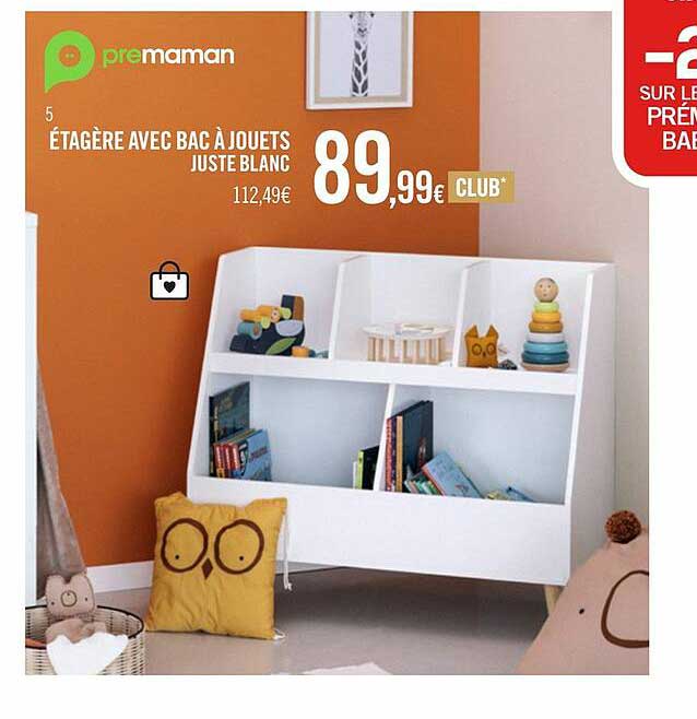 étagère avec bac à jouets juste blanc premaman