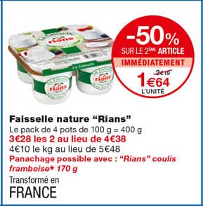 Faisselle Nature "rians" -50% Sur Le 2eme Article Immédiatement