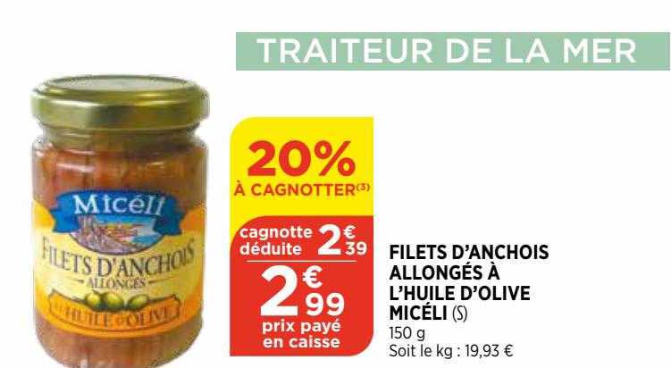 filets d'anchois allongés à l'huile d'olive micéli