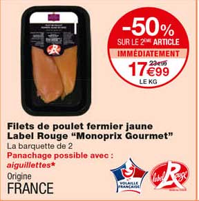 filets de moulet fermier jaune label rouge "monoprix gourmet" -50% sur le 2eme article immédiatement