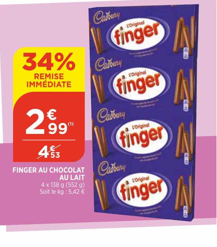 finger au chocolat au lait 34% remise immédiate