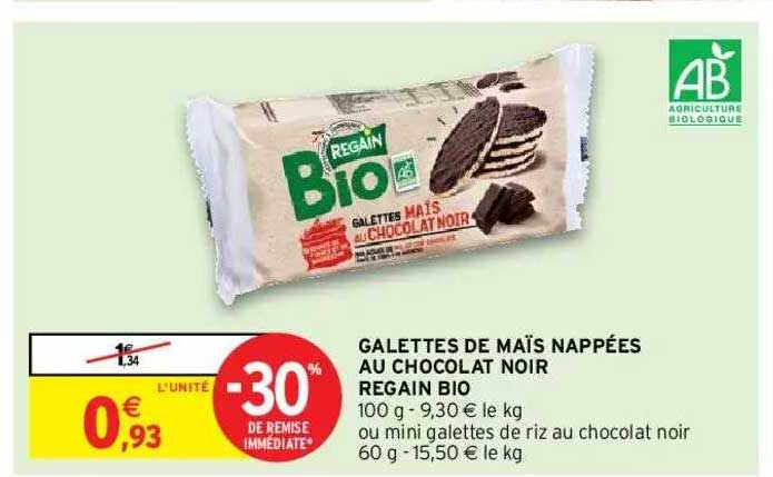 galettes de maïs nappées au chocolat noir regain bio