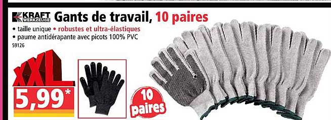 gants de travail, 10 paires kraft werkzeuge