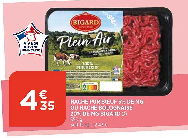 Haché Pur Boeuf 5% De Mg Ou Haché Bolognaise 20% De Mg Bigard