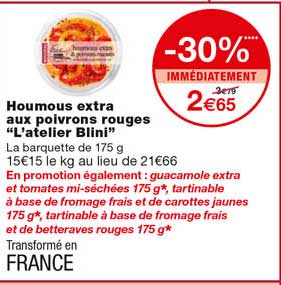houmous extra aux poivrons rouges "l'atelier blini" -30% immédiatement