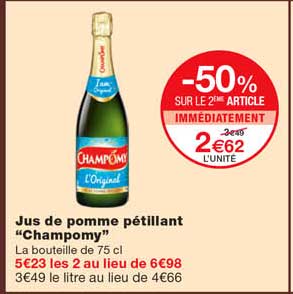 jus de pomme pétillant "champomy" -50% sur le 2eme article immédiatement