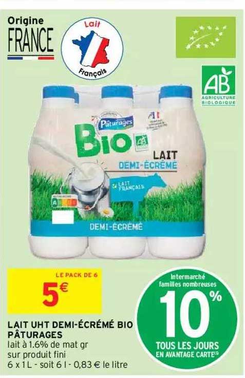 lait uht demi-écrémé bio pâturages