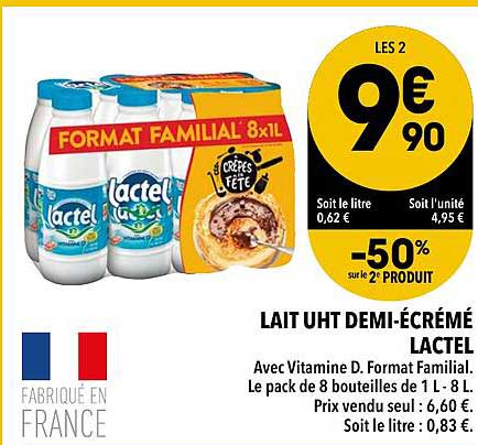 lait uht demi-écrémé lactel